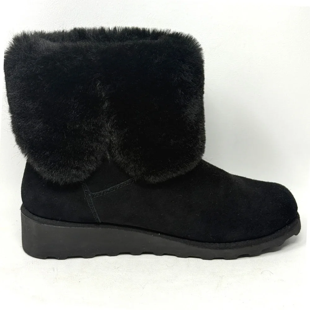 Bearpaw Marlene Black Suede Womens Ankle Boot 8 Faux Fur Boho Hipster Gorpcore